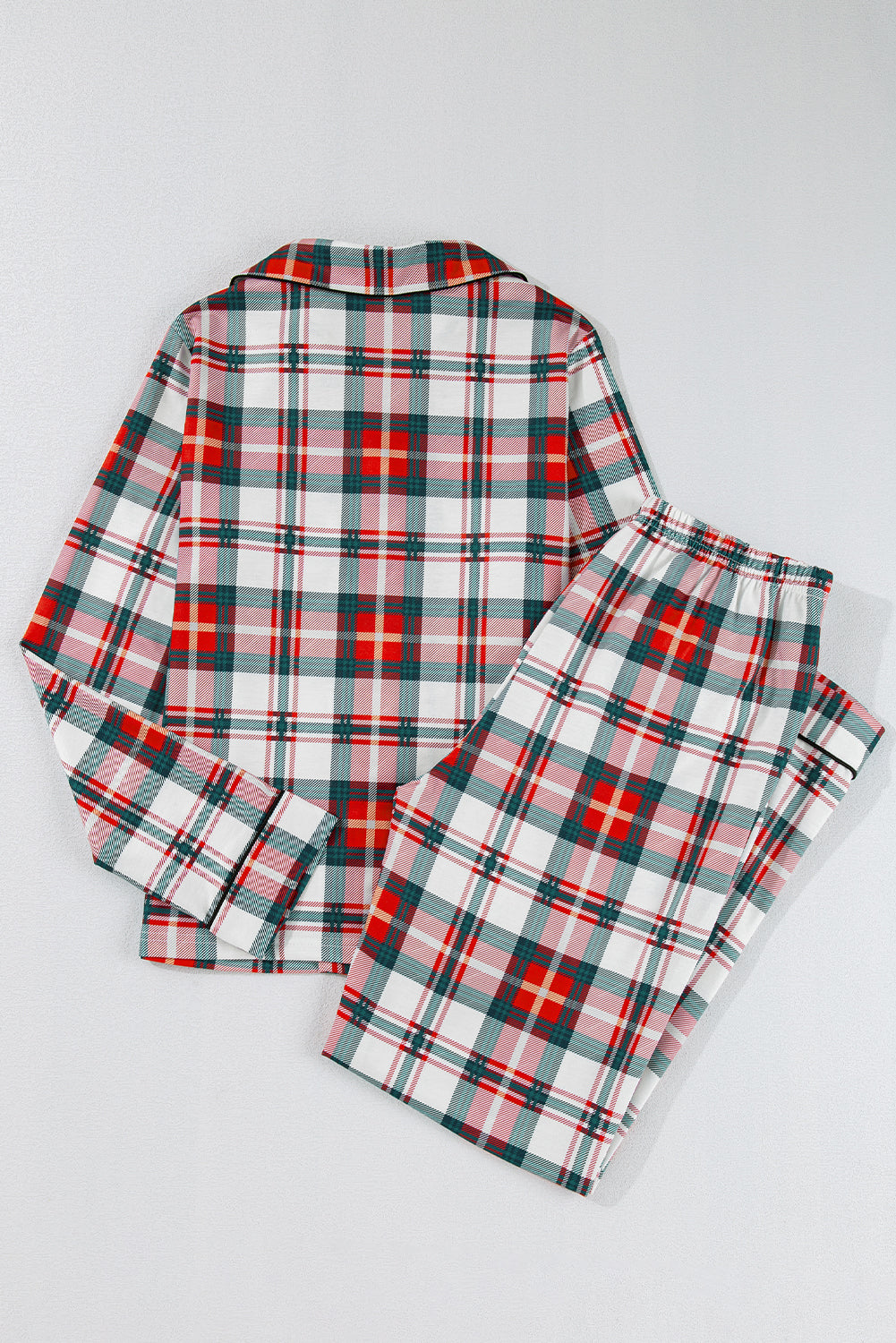 Red Christmas Plaid Print Two Piece Long Sleeve Pajamas Set