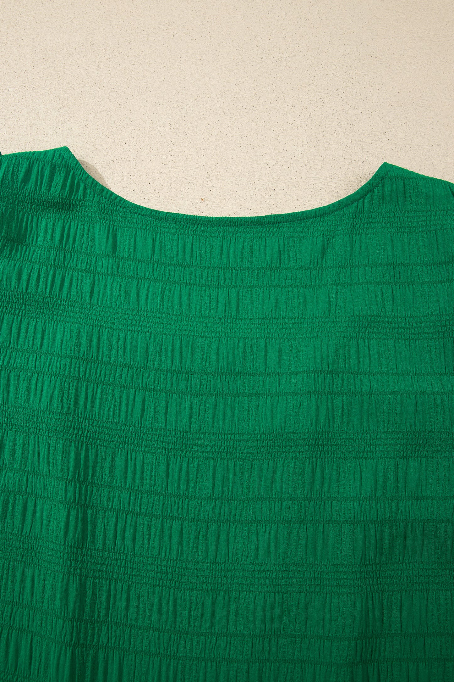 Dark Green Textured Square Neck Top and Shirred High Waist Shorts Set