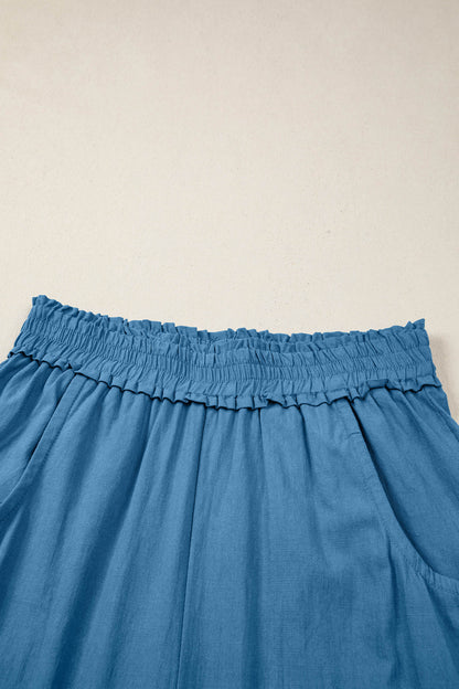 Prussian Blue Smocked Waist Casual Jogger Style Pants