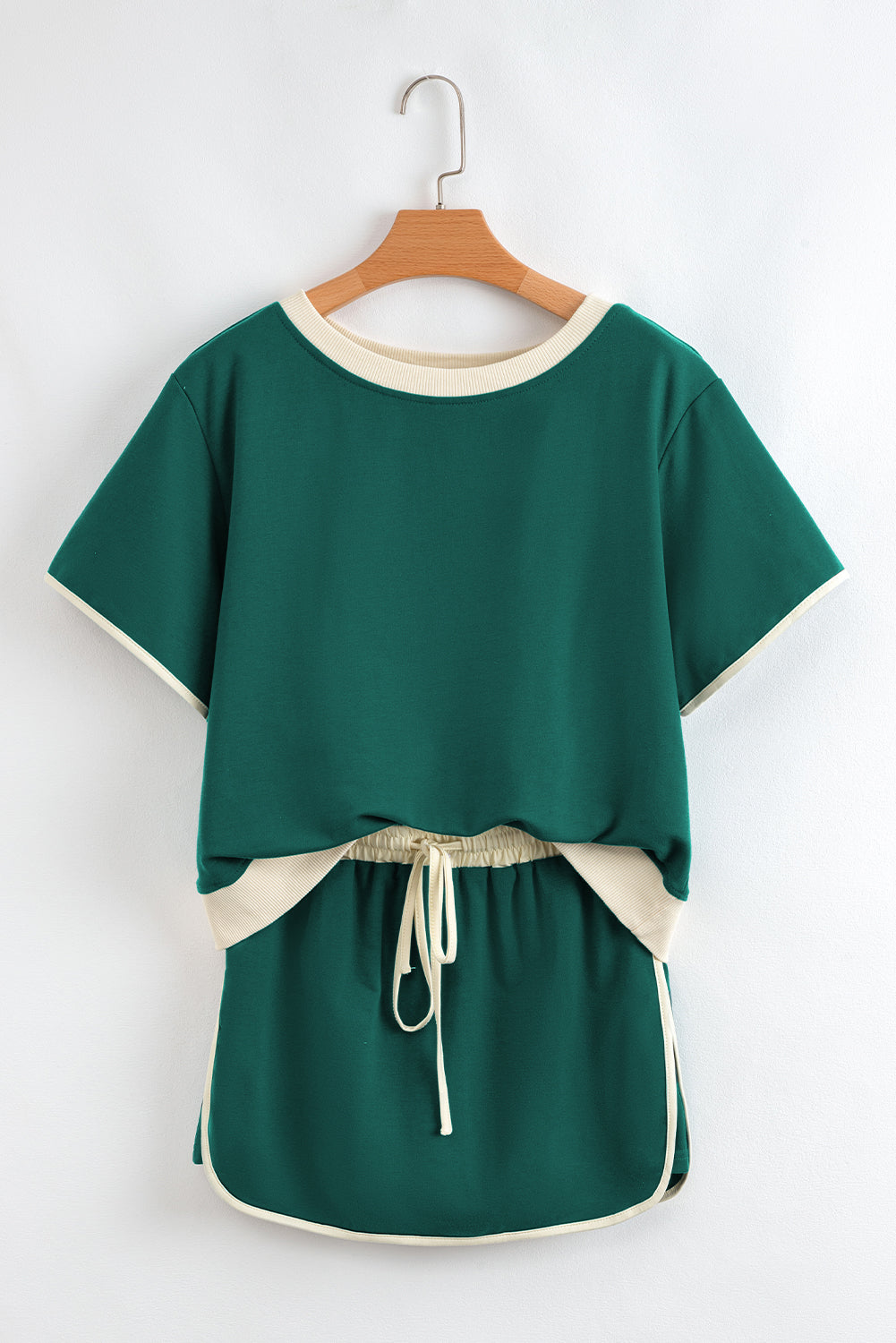 Evergreen Colorblock Edge Drop Shoulder T Shirt and Skirt 2Pcs Set