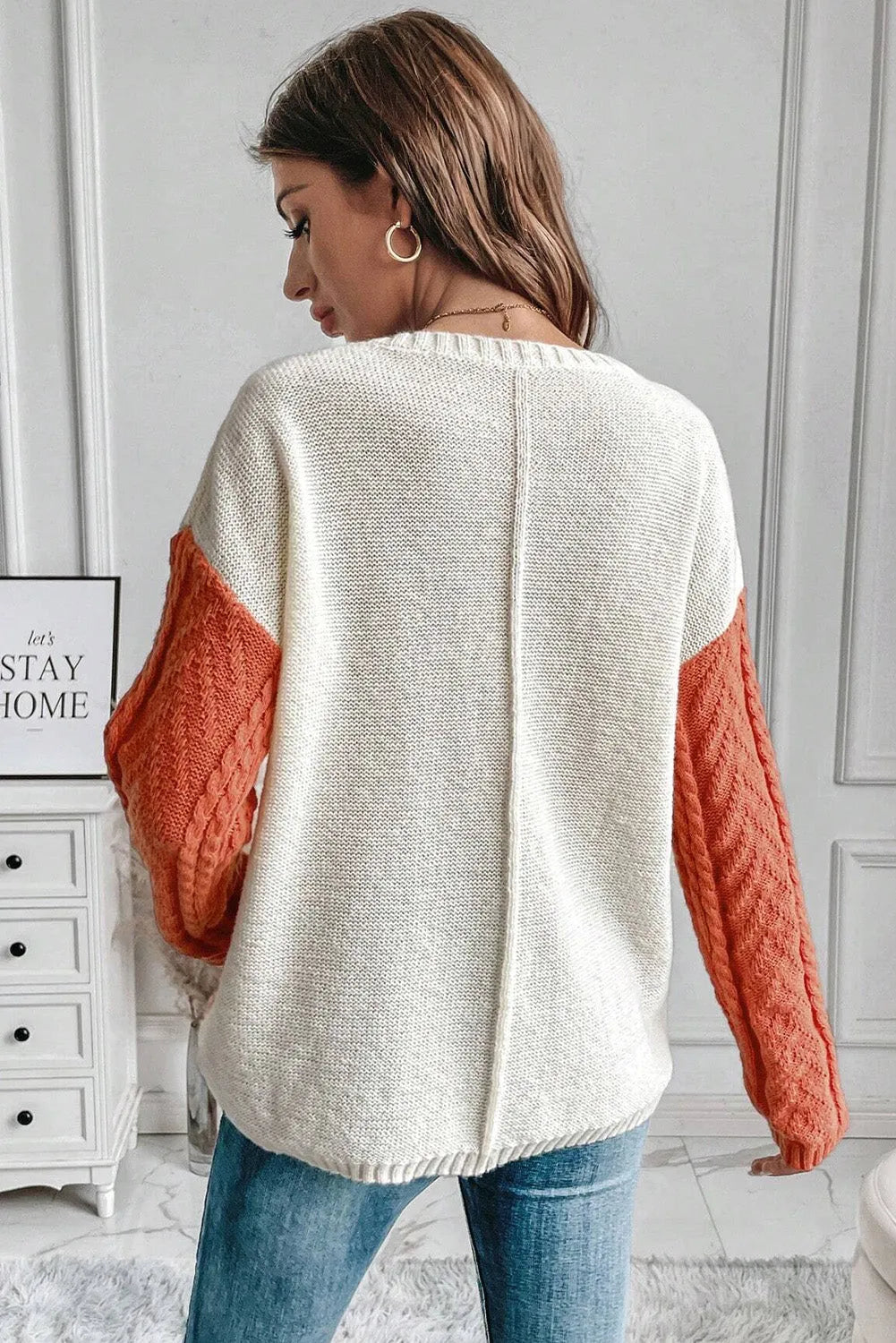 Gold Flame Colorblock Patched Pocket Drop Shoulder Sweater - Chic Meadow Boutique 