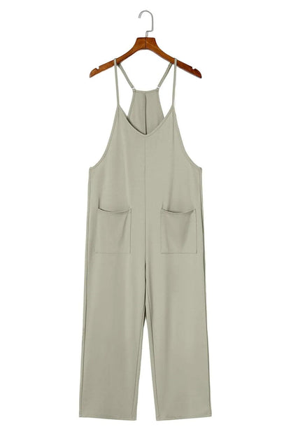 Bottoms/Jumpsuits & Rompers Green Pocketed Adjustable Spaghetti Strap Straight Leg Jumpsuit