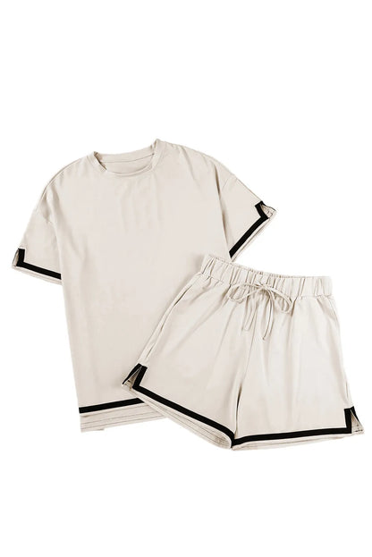 Apricot Contrast Trim Tee and Shorts Set - Chic Meadow Boutique 