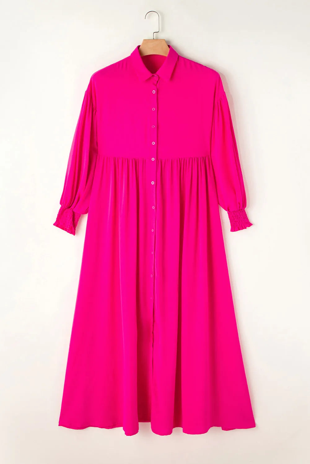 Rose Bubble Sleeve Shirt Maxi Dress - Chic Meadow Boutique 