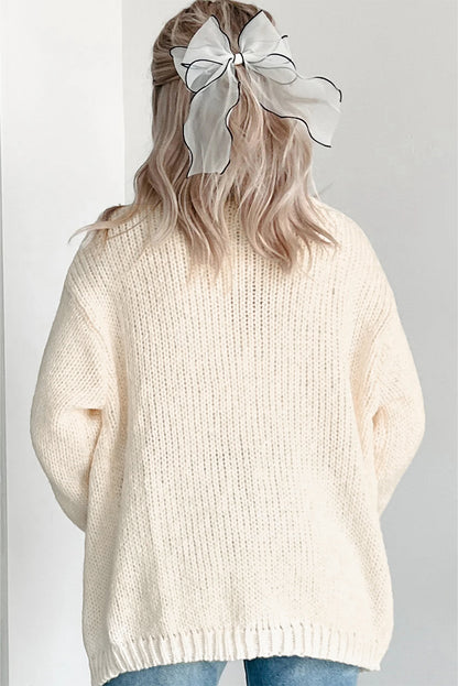 White Pumpkin Print Open Front Drop Shoulder Midi Cardigan