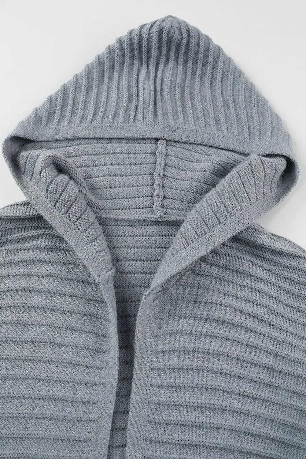 Gray Horizontal Rib Knitted Open Front Hooded Cardigan - Chic Meadow Boutique 