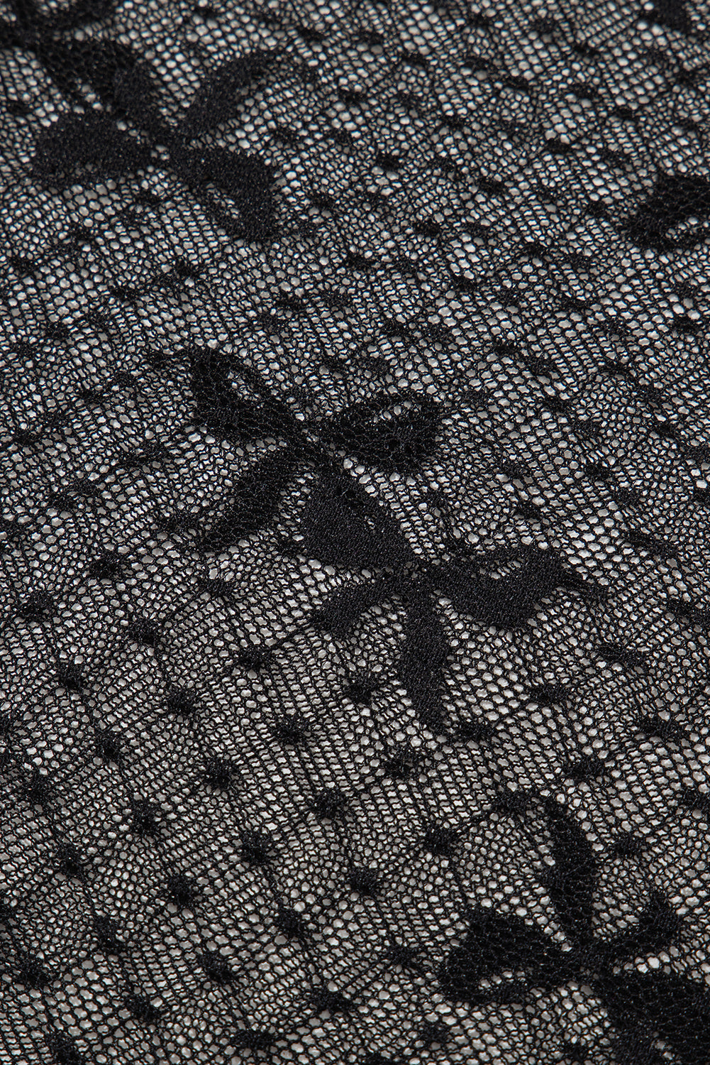 Black Bow Knot Dotted See-through Mesh Patched Slim Fit Blouse