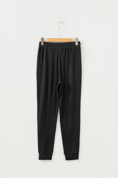 Black Ribbed Drawstring Active Jogger Pants