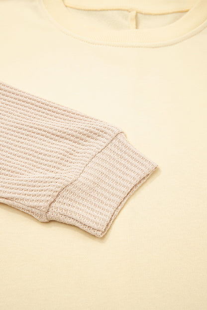 Apricot 2 in 1 Faux Two Piece Patchwork Round Neck Sweatshirt