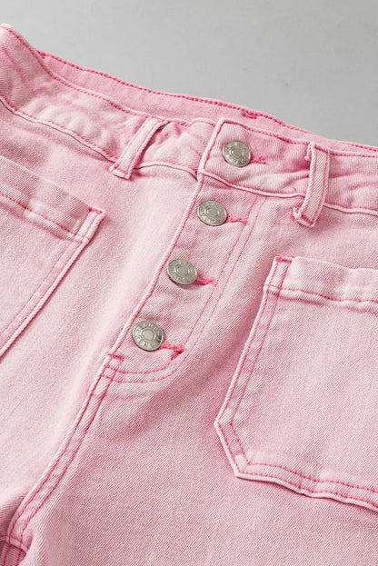 Bottoms/Jeans Apricot Pink Multi Buttons Raw Edge Crop Jeans