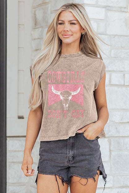 Smoke Gray Cowboy & Beer Western Graphic Mineral Wash Tank Top