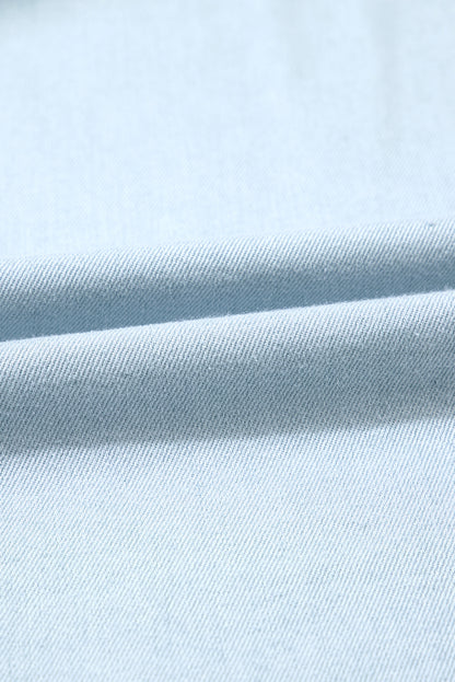 Beau Blue Mineral Wash Cap Sleeve Frilled Button Up Denim Shirt