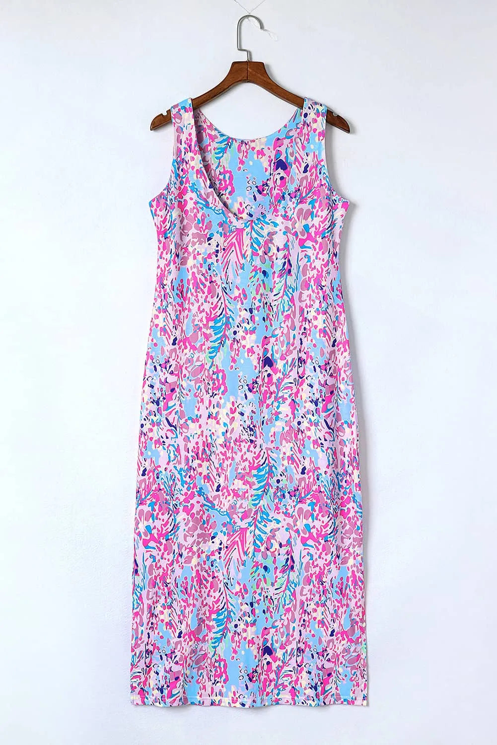 Purple Abstract Floral Print Sleeveless Maxi Dress - Chic Meadow Boutique 