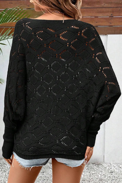 Black Chic Rhombus Knit Dolman Sleeve Sweater - Chic Meadow Boutique 