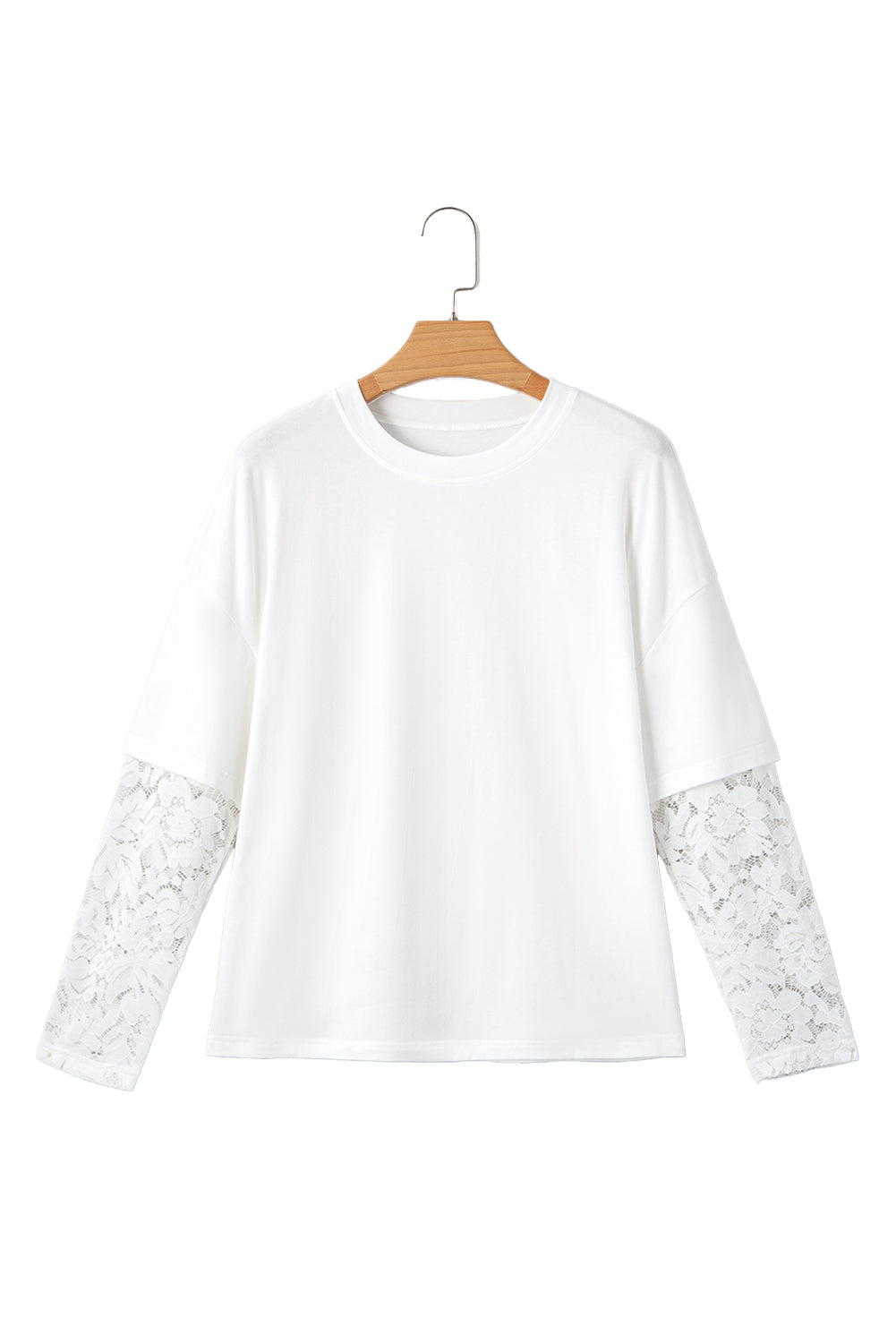 White Lace Long Sleeve Insert Drop Shoulder Tee