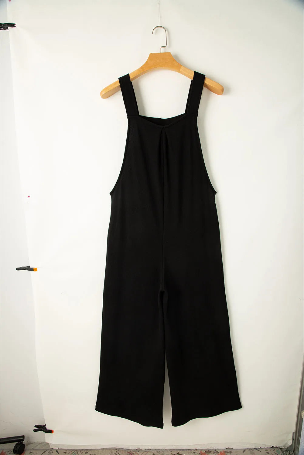 Black Textured Buttoned Straps Ruched Wide Leg Jumpsuit - Chic Meadow Boutique 