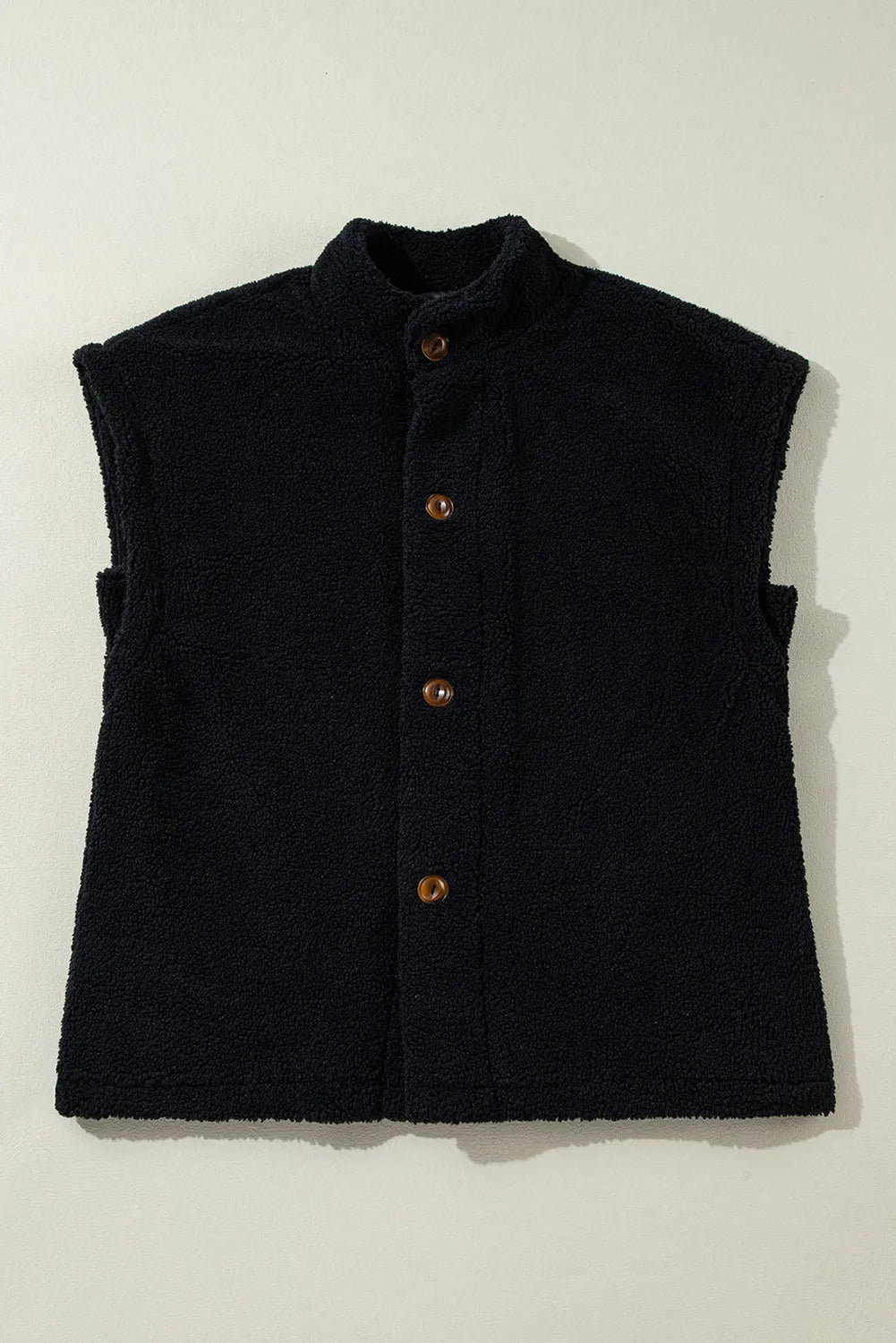 Black Sherpa Stand Collar Jacket Vest - Chic Meadow Boutique 