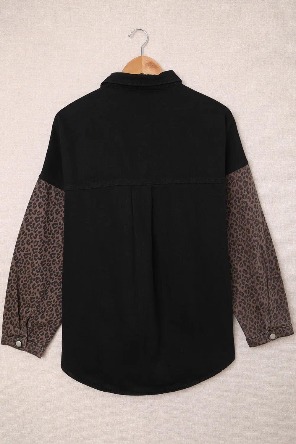 Black Contrast Leopard Denim Jacket - Chic Meadow Boutique 