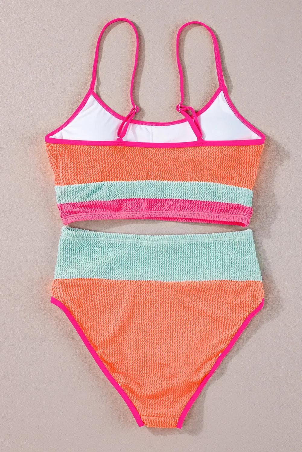 Grapefruit Orange Color Block High Waisted Sexy Bikini Set - Chic Meadow Boutique 