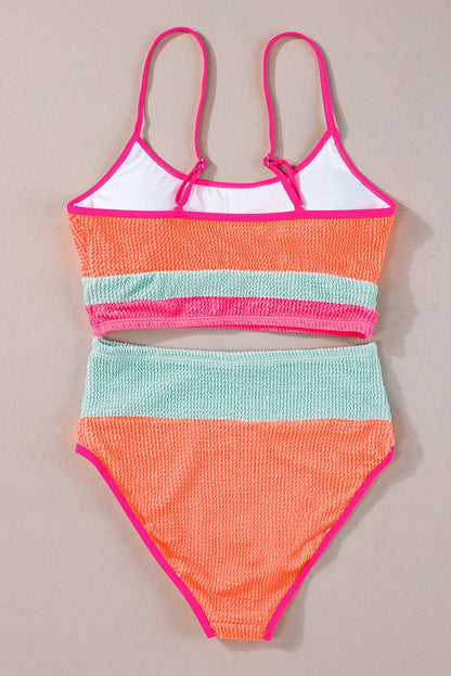 Grapefruit Orange Color Block High Waisted Sexy Bikini Set - Chic Meadow Boutique 