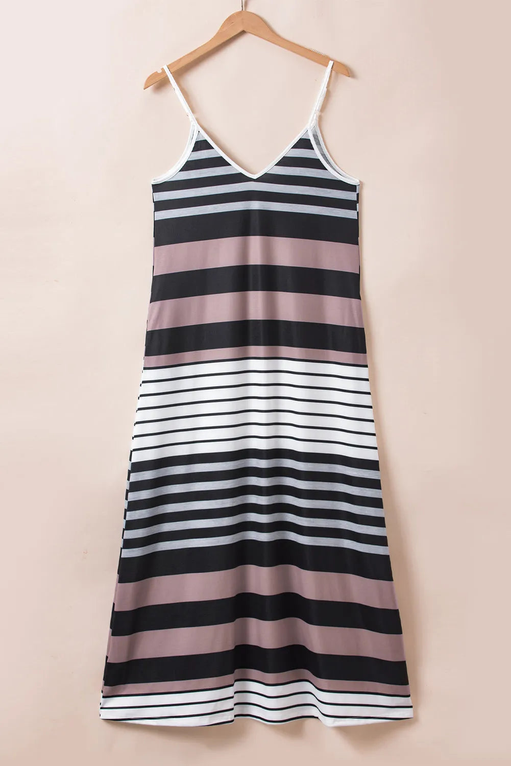 Multicolour Mixed Stripes Spaghetti Straps V Neck Maxi Dress - Chic Meadow Boutique 