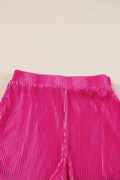 Bright Pink Casual Pleated Short Two-piece Set - Chic Meadow Boutique 