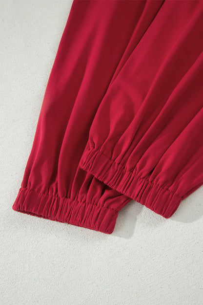 Racing Red Solid Color Cropped Tank Top and Jogger Pants Set