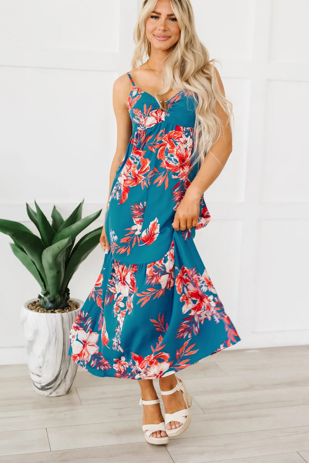 Sky Blue Strappy Open Back Floral Maxi Dress - Chic Meadow Boutique 