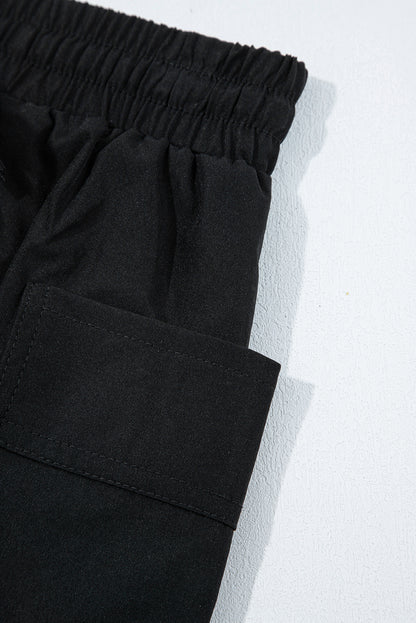 Black Cargo Pocket Elastic Waist Active Casual Skort