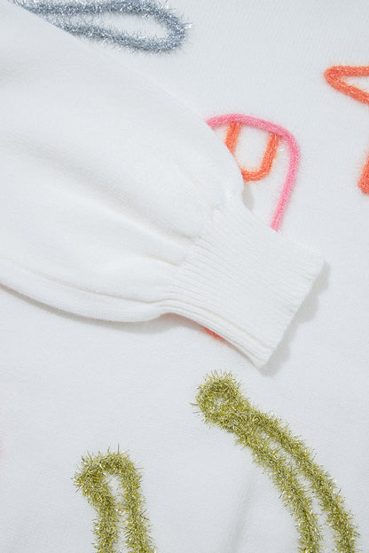 White Tinsel Western Boots Horseshoe Star Knit Crew Neck Sweater