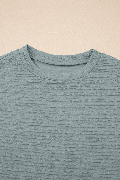 Beau Blue Solid Color Textured Crew Neck Tank Top