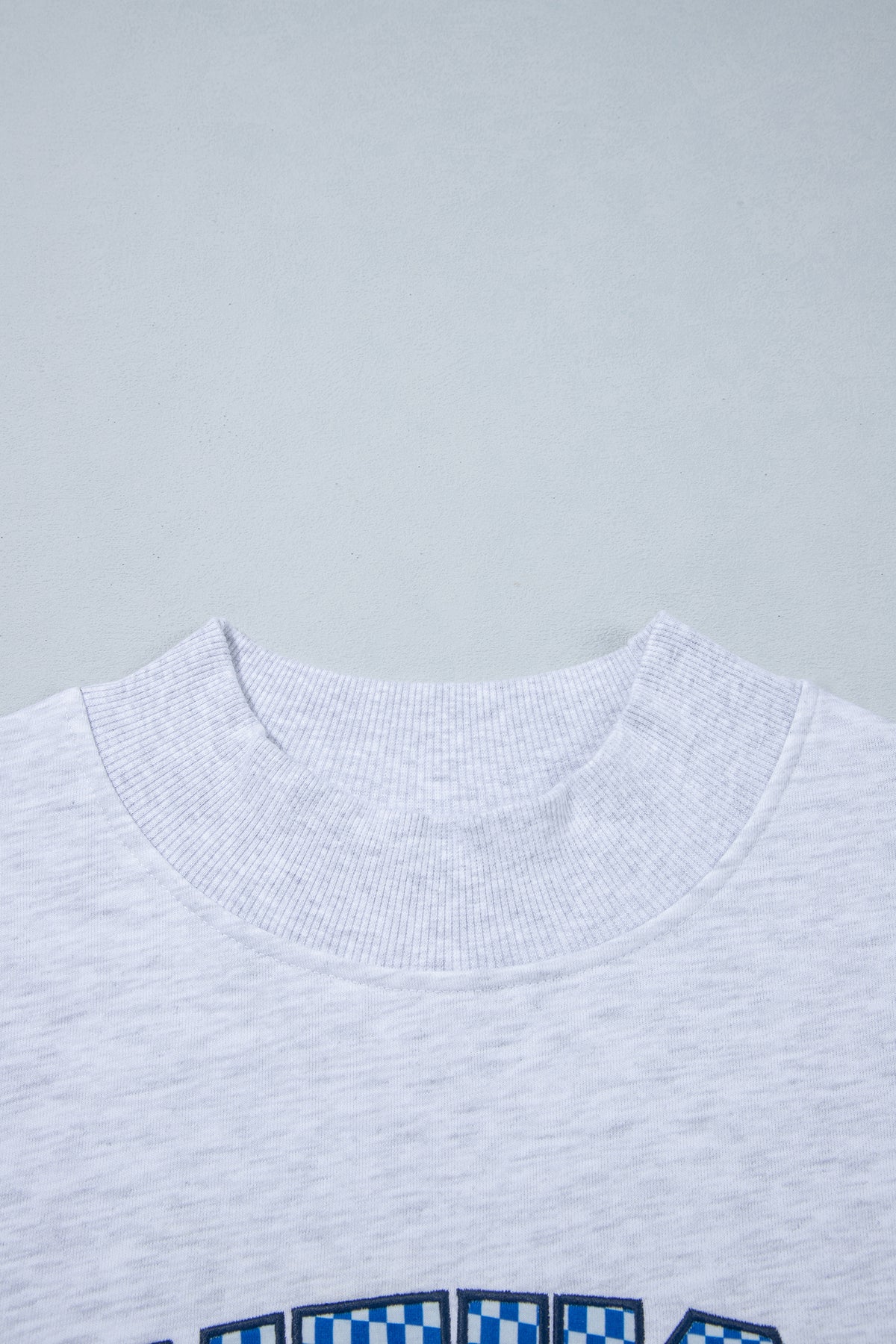 Light Grey High Neck Embroidered Checkered Letter Game Day Sweatshirt