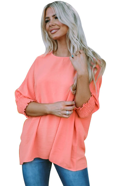 Pink Smocked Wrist Shift Top - Chic Meadow Boutique 