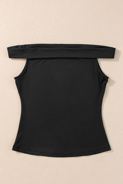 Black Folded Off Shoulder Slim Top - Chic Meadow Boutique 