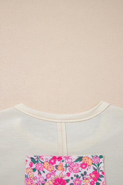 Jet Stream Floral Patched Raw Seam Big Flower Oversize Tee