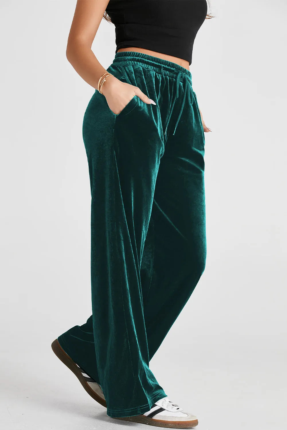 Evergreen Solid Drawstring Waist Wide Leg Pants - Chic Meadow Boutique 