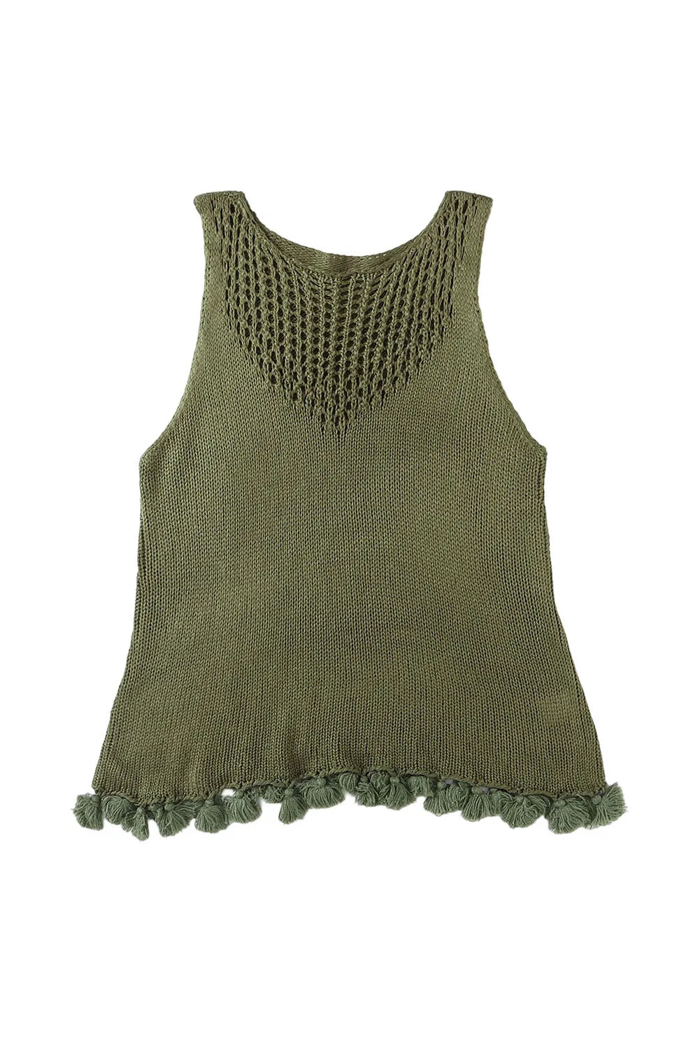 Green Tasseled Crochet Hollow-out Knit Tank - Chic Meadow Boutique 