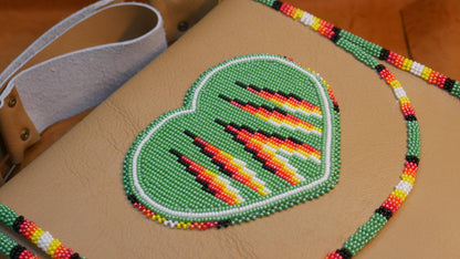 Green Handmade Beaded Leather Crossbody bag Shoulder Bag