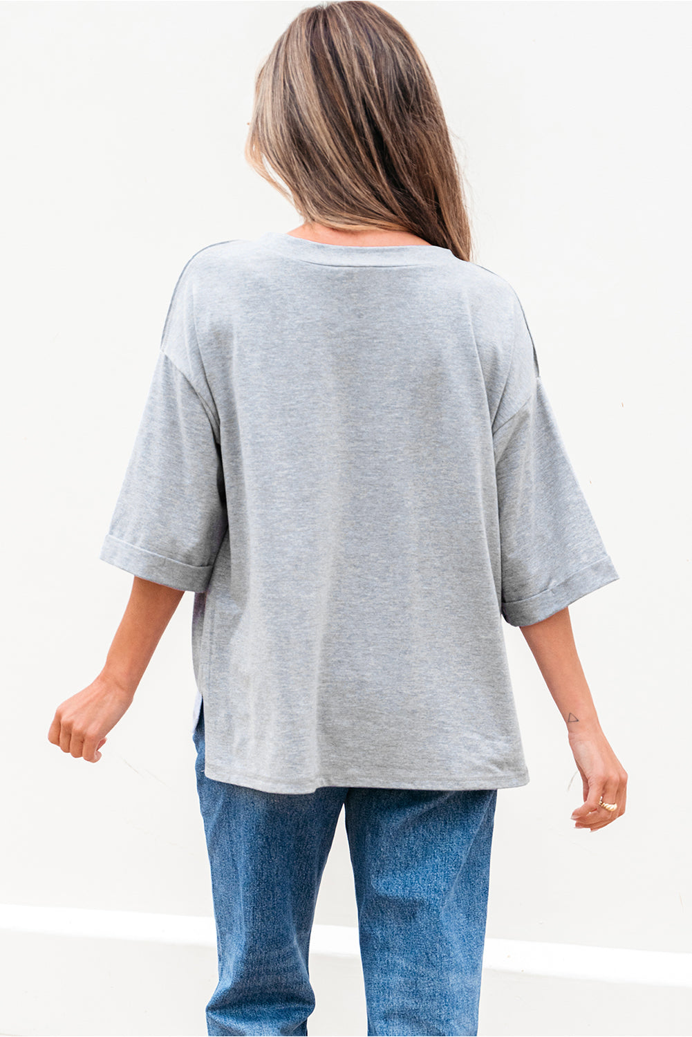 High Raglan Half Sleeve V Neck Oversized T Shirt