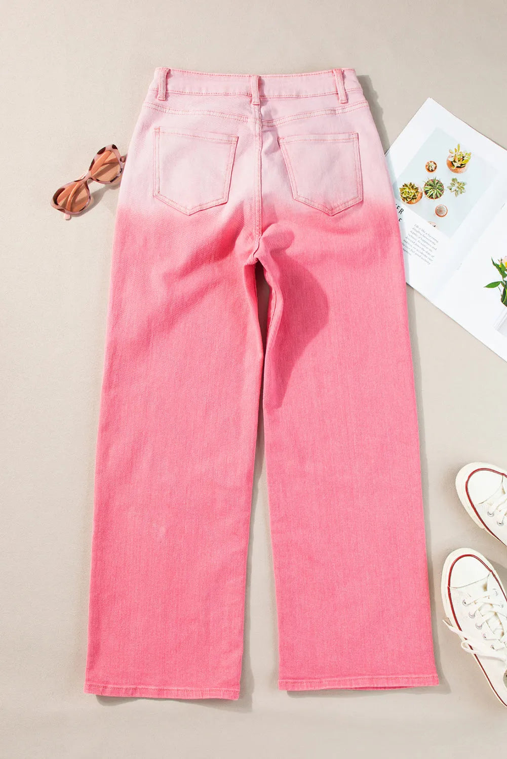 Pink Scattering Rhinestone Gradient Denim Pants - Chic Meadow Boutique 