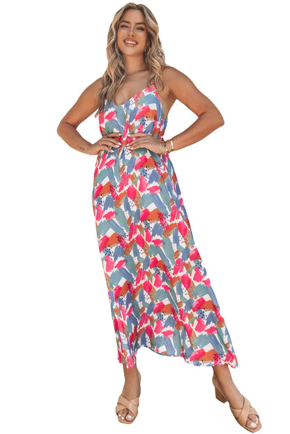 Multicolor Abstract Print Spaghetti Straps Maxi Dress - Chic Meadow Boutique 