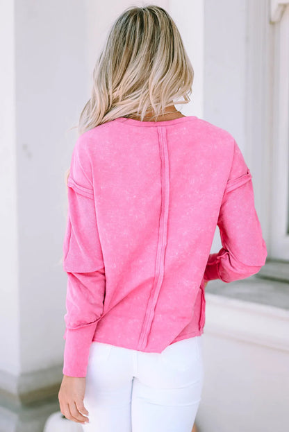 Rose Exposed Seamed High Low Raw Edge Sweatshirt - Chic Meadow Boutique 