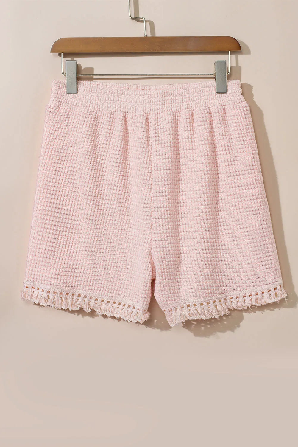 Pink Fringe Trim Textured Short Two Piece Set - Chic Meadow Boutique 