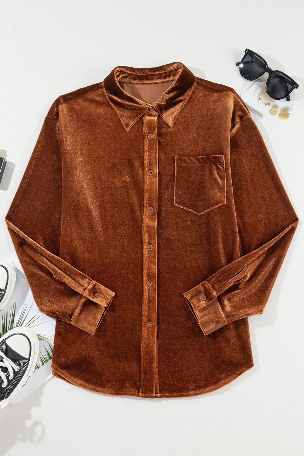 Chestnut Chest Pocket Velvet Shirt - Chic Meadow Boutique 