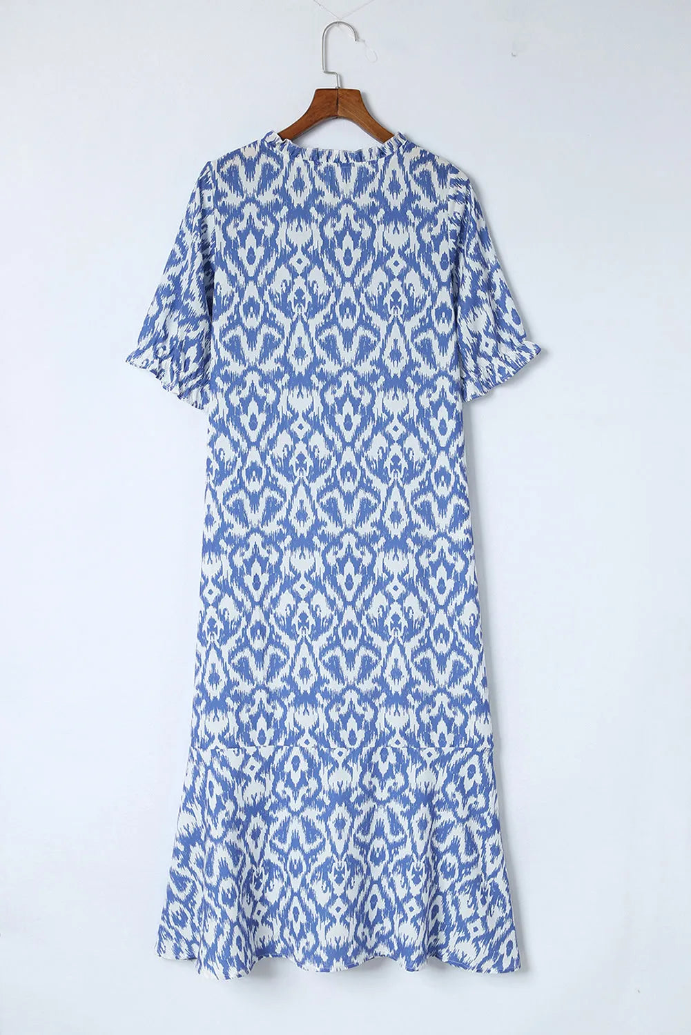 Sky Blue V Neck Casual Geometric Print Maxi Dress - Chic Meadow Boutique 