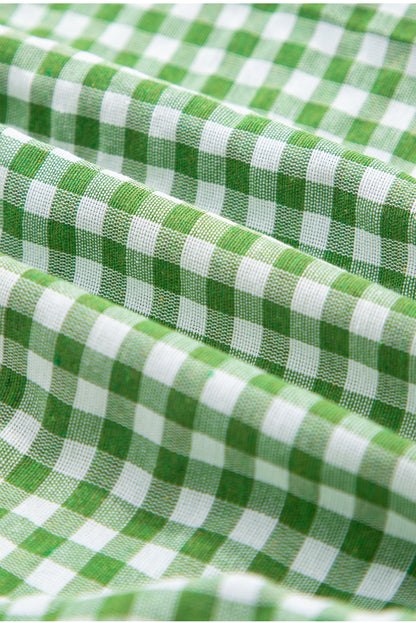 Fern Green Red Plaid Gingham Printed High Waist Shorts