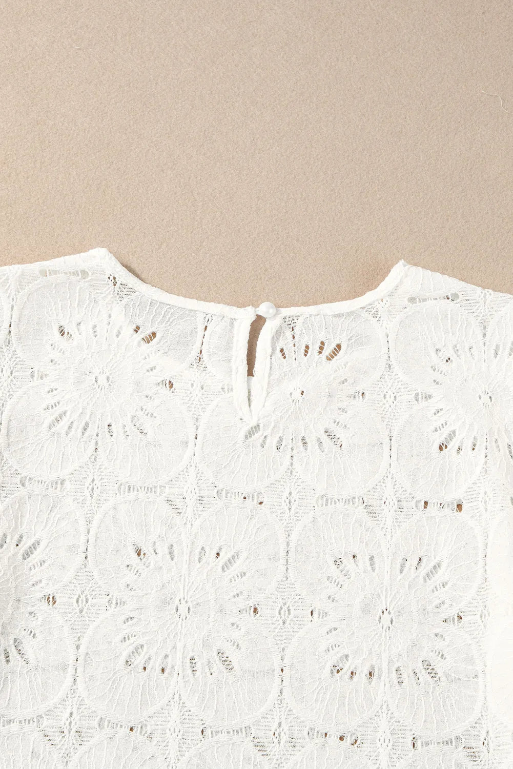 White Flower Eyelet Jacquard Keyhole Flounce Sleeve Top - Chic Meadow Boutique 