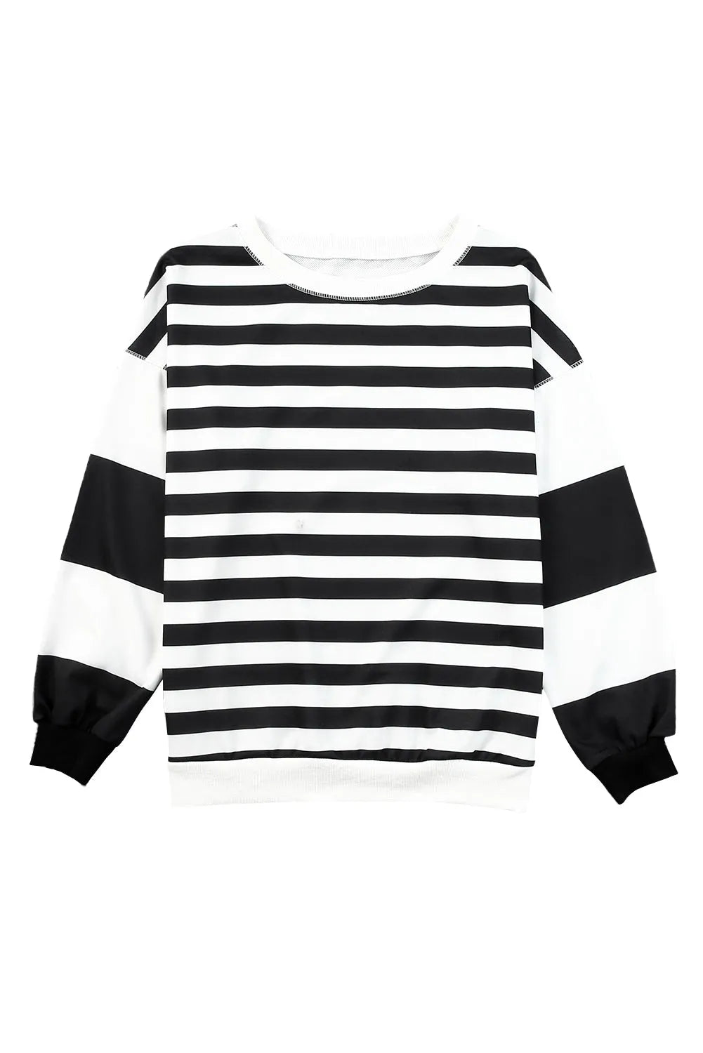 Black Stripe Drop Shoulder Striped Pullover Sweatshirt - Chic Meadow Boutique 