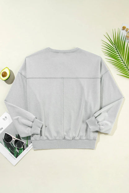 Gray Exposed Seam Batwing Sleeve Drop Shoulder Sweatshirt - Chic Meadow Boutique 