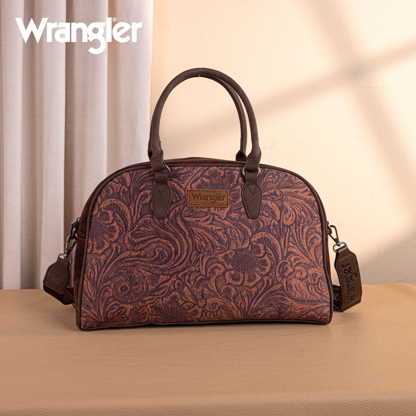 Wrangler Vintage Floral Printed Duffle Bag - Coffee - Chic Meadow Boutique